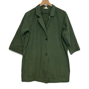 Eileen Fisher Organic Cotton and Hemp Double Button Over Coat Green Medium